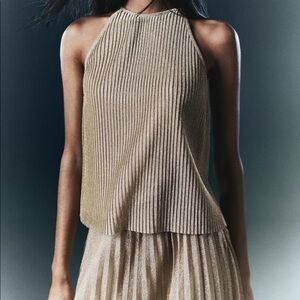 Mango metallic-effect pleated set Size S